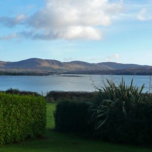 Heron Water Cottage, Sea View from the Garden, Pict. 1. Rent an Irish Holiday Home with Sea View along the Wild Atlantic Way in Kerry, Rent a Cottage with Seaview in Ireland along the Ring of Kerry.