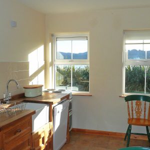 Heron Water Cottage, Kitchen with Sea View, Pict. 1. Rent an Irish Holiday Home with Sea View along the Wild Atlantic Way in Kerry, Rent a Cottage with Seaview in Ireland along the Ring of Kerry.