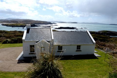 Holiday Home, Kerry, Ireland, Derrynane Haven 02, House with Sea View, Front Elevation, Pict. 1, Rent an Irish Cottage with Sea View along the Wild Atlantic Way in Kerry
